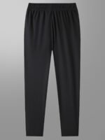 Men'S Plus Size Casual Pants - Breathable Lightweight Stretch Fabric With Elastic Waistband & Drawstring, Printed Design, Machine Washable Regular Fit For Spring/Fall, Gym, Casual Attire - Versatile Black, Spring Fall Trousers, Stylish Sporty Look, Smooth Texture Fabric, Plus Size - Image 4