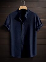 Men'S Summer Breeze Green Short-Sleeve Button-Up Shirt - Casual, Breathable Polyester With Stand Collar, Ideal For Daily Wear & Beach Vacations - Image 9
