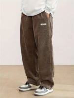 Men'S Loose Corduroy Casual Pants With Pockets In Solid Colors, Breathable Straight-Leg Drawstring Trousers Suitable For Urban Streetwear And Outdoor Activities, Embodying A Relaxed Style. - Image 3