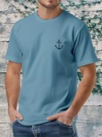 Men'S Nautical Anchor Graphic T-Shirt - Light Green Maritime Tee, Regular Fit Casual Shirt For Everyday & Nautical Themes - Breathable Everyday Essential, Nautical T Shirts, Classic Round Neck, Comfortable Fabric, Short Sleeve Top, Outdoor Enthusiasts, Weekend Wear, Minimalist Design, Soft Material, Print Tee, Outdoor Lovers - Image 4