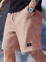 Men'S Casual Corduroy Shorts - Summer Beach Style, Light Brown, Drawstring Waist, Loose Fit, Lightweight & Breathable For Casual Attire, Beach Shorts