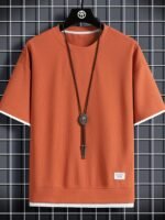 Men'S Waffle Solid Color Fake Two-Piece Design Solid Color Round Neck T-Shirt, Summer Casual And Comfortable T-Shirt, Daily Gym Exercise Running Men'S Top - Image 3