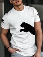 Men'S 3D Print Cat Graphic T-Shirt - Casual Short Sleeve Summer Tee With Black & White Contrast Design, Breathable Round Neck Top For Outdoor Activities, Machine Washable, Relaxed Fit Shirt, Durable Fabric, Detailed Print Quality, Streetwear Fashion, Lightweight Material, Street Style - Image 3