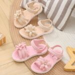 Soft And Comfortable Princess Sandals For Little Girls: Floral Design, Low Heel, And Lightweight Construction
