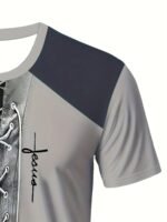 Breathable Streetwear Plus Size Men'S Breathable Mesh 3D Print T-Shirt - Casual Street Style, Crew Neck Short Sleeve Summer Tee In Dark Green With Black & Gray Accents, Machine Washable, Plus Size - Image 4