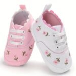 Baby Girl'S Adorable Flower Pattern Walking Shoes, Comfy Non Slip Casual Adorable Lace Up Shoes For Infant'S Outdoor Activities