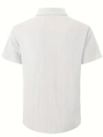 Men'S Royal Blue Casual Button-Up Shirt - Short Sleeve, Ribbed Texture Fabric, Classic Collar, Summer Wear, Machine Washable, Plus Size - Image 6