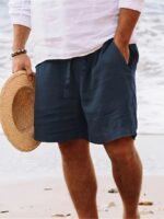 Men'S Summer Casual Shorts With Drawstring Waist - Breathable Straight-Leg Beach Shorts, Loose Fit Solid Color For Casual Attire, Leisure Shorts, Beachwear Essentials, Comfortable Fit - Image 7