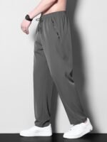 Men'S Plus Size Polyester Sports Pants - 100% Polyester, Casual Style, Slight Stretch Fabric, Solid Color, Spring/Summer, Regular Fit, Adult Weekend Casual Trousers With Woven Technique - Image 6