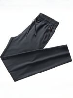 Men'S Plus Size Casual Black Joggers - Breathable, Lightweight Polyester With Zipper Pockets & Drawstring Waist - Perfect For Spring/Summer Sports & Leisure, Plus Size - Image 8