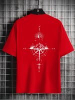 Men'S Casual Compass Print T-Shirt - Breathable Polyester, Crew Neck, Short Sleeve - Perfect For Summer