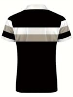 Men'S Casual Polo Shirt, Oversized Short Sleeve, Regular Fit, Fashionable Patchwork Lines Design, 95% Polyester 5% Spandex, Slight Stretch Knit Fabric, All Season Lapel Collar Top, Plus Size - Image 5