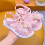' Summer Sandals With Floral Pearl Embellishments & Sparkling Accents - Adjustable Hook-And-Loop Closure, Soft Pvc Sole Non-Slip Beach Shoes,, (Pink, Heart/Floral Pattern), Beachwear | Decorative Pearl Details - Image 5