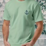 Men'S Nautical Anchor Graphic T-Shirt - Light Green Maritime Tee, Regular Fit Casual Shirt For Everyday & Nautical Themes - Breathable Everyday Essential, Nautical T Shirts, Classic Round Neck, Comfortable Fabric, Short Sleeve Top, Outdoor Enthusiasts, Weekend Wear, Minimalist Design, Soft Material, Print Tee, Outdoor Lovers