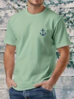 Men'S Nautical Anchor Graphic T-Shirt - Light Green Maritime Tee, Regular Fit Casual Shirt For Everyday & Nautical Themes - Breathable Everyday Essential, Nautical T Shirts, Classic Round Neck, Comfortable Fabric, Short Sleeve Top, Outdoor Enthusiasts, Weekend Wear, Minimalist Design, Soft Material, Print Tee, Outdoor Lovers