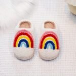 Kids Winter Plush Slippers, Embroidered Rainbow Stripes, Warm Lightweight Breathable Fabric, Round Toe Low Top Tpr Sole, Casual Fashion Slip-On Shoes For Boys & Girls, 14 And Under - Fall/Winter Collection, Thick - Image 3