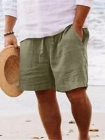 Men'S Summer Casual Shorts With Drawstring Waist - Breathable Straight-Leg Beach Shorts, Loose Fit Solid Color For Casual Attire, Leisure Shorts, Beachwear Essentials, Comfortable Fit