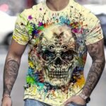 Men'S 3D Printed Skull Graphic T-Shirt - Vibrant Colorful Streetwear Design, Breathable Regular Fit Round Neck, Machine Washable Summer Casual Top, Cool Gift For Men, Streetstyle Clothing, Artistic Fashion, Comfortable Fabric, Plus Size