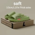 1 Pair Unisex Thick Soft Slippers, Durable And Comfortable Indoor/Outdoor Slip-On Shoes With Textured Sole Design, Fashionable Footwear In Solid Color Letter Print, Available In Black, White, Brown - Image 6