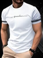 Men'S 3D Printed Freedom Script Casual T-Shirt - Summer Short Sleeve Round Neck Tee, Breathable Regular Fit, Machine Washable For Outdoor & Casual Attire - Image 2