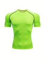 Men'S High-Elasticity Athletic Compression T-Shirt - Breathable, Quick-Dry, Short Sleeve, Red With Black Accents, Round Neck, 90% Polyester & 10% Elastane, Ideal For Gym & Outdoor Activities, Gym Clothes - Image 7