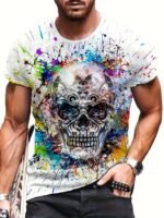 Men'S 3D Printed Skull Graphic T-Shirt - Vibrant Colorful Streetwear Design, Breathable Regular Fit Round Neck, Machine Washable Summer Casual Top, Cool Gift For Men, Streetstyle Clothing, Artistic Fashion, Comfortable Fabric, Plus Size - Image 10