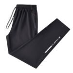 Men'S Plus Size Casual Pants - Breathable Lightweight Stretch Fabric With Elastic Waistband & Drawstring, Printed Design, Machine Washable Regular Fit For Spring/Fall, Gym, Casual Attire - Versatile Black, Spring Fall Trousers, Stylish Sporty Look, Smooth Texture Fabric, Plus Size