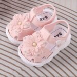 Charming Girls' Floral Sandals For Spring/Summer - Breathable, Comfortable Sole & Ankle Strap For Babies & Toddlers - Casual/Vintage Style In Pink & Beige - Image 3