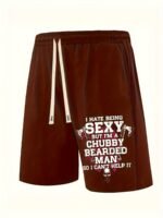 Men'S Plus Size Graphic Print Casual Shorts - Bold Lettering & Edgy Design, Elastic Drawstring Waistband, Regular Fit, Hand Wash Only, Everyday Clothing, Streetwear Style, Nontransparent Fabric, Plus Size - Image 6