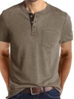 Men'S Summer Casual Short Sleeve T-Shirt - Breathable Blend Round Neck Henley-Style Button Front, Semi-Sheer Fabric, Machine Washable Regular Fit For Outdoor & Casual Attire, Relaxed Style, Buttonfront Design, Easy Care, Buttonup Shirt, Warm Weather Clothing, Lightweight Material, Buttonfront Top, Warm Weather Apparel, Casual Attire, Comfortable Material, Soft Fabric Tee - Image 4
