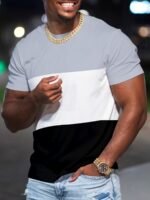 Mbdmbd Men'S Slim Fit Color Block T-Shirt - Casual, Stretchy Polyester Blend, Crew Neck, Machine Washable - Summer Essential In Black, Pink, And White - Image 9