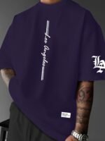 Men'S Summer New Arrival Los Angeles Fashion Line "La" Print Loose Fit Round Neck Short-Sleeve T-Shirt, Ideal For Outdoor Sports, Running, Fitness, Themed Parties, And Casual Outings, Soft Polyester Blend, Machine Washable - Image 4