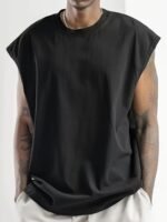 Men'S Oversized Cotton Sleeveless Muscle Shirt - Breathable Summer Gym & Casual Wear, Loose Fit Sleeveless Top With Rounded Neckline, Solid Black Athletic Shirt For Big & Tall Men, Easy Care (Hand Wash/Dry Clean) - Plus Size Friendly, Relaxed Fit For Casual Attire, Stylish Sleeveless Vest For Men, Comfortable Cotton Fabric, Versatile For Casual Athletic Activities, Plus Size Muscle Shirt For Men, Mens Muscle Tank Top, Durable Construction, Lightweight Material, Plus Size