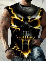 Men'S Plus Size Skull Graphic Print Tank Top - Breathable Sleeveless Workout Shirt For Gym, Basketball & Summer Training, Casual Round Neck Design, Gym Tank Top, Plus Size - Image 3