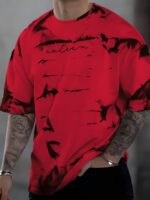 Men'S Casual Short Sleeve T-Shirt - Gradient Ink Splatter & Bird Pattern Design, Green & White Opaque Polyester Blend Knit Fabric, Breathable Round Neck Tee For Spring/Summer Daily Wear & Vacation, Leisure Apparel, Relaxed Fit Shirt, Opaque Material, Plus Size - Image 2