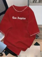 Men'S Los Angeles Graphic T-Shirt - Red Casual Short Sleeve Tee With Bold White Print, Soft Polyester Fabric, Round Neck, Perfect For Summer Outings, Casual Attire | Bold Graphic Tee | Smooth Texture - Image 4