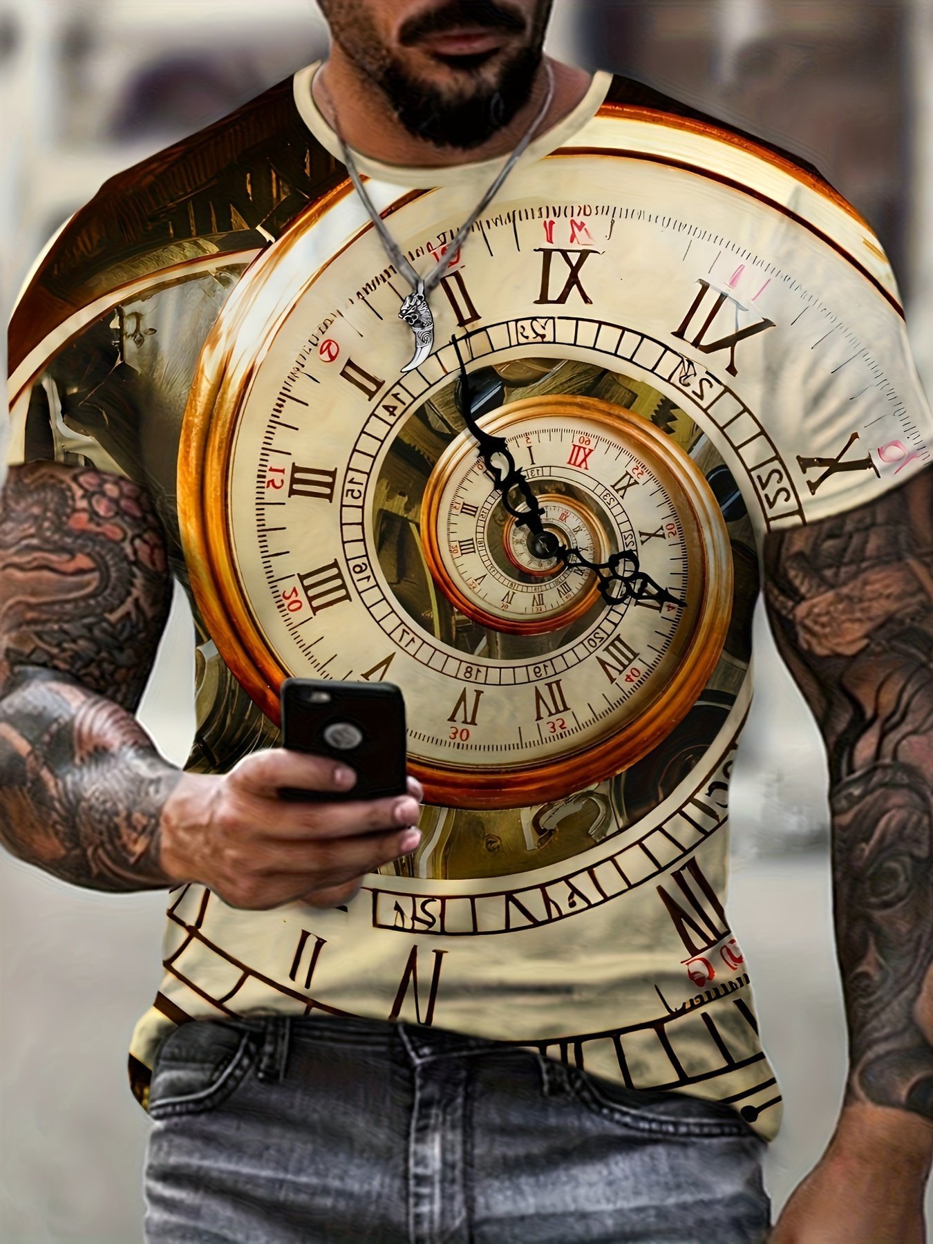 product-fancy-94070691-e604-4dd3-8cdc-8ed3ffb3201d.jpg Men'S Crypto Gear Abstract Clock 3D Print T-Shirt - Slim Fit, Short Sleeve Casual Tee For Summer & Leisure Wear, Plus Size - Image 1