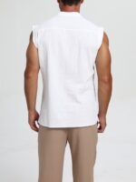 Men'S Plus Size Sleeveless Traditional Chinese Guizhou Shirt - Stand Collar Loose Fit With Drawstring & Button Front Closure, Olive Green Casual Retro Top For Spring Summer Fall, Machine Washable, Plus Size - Image 7