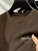 Men'S Milan Print Short Sleeve Crew Neck T-Shirt, Breathable Nylon Blend, Comfortable Casual Top For Summer Outdoor Activities & Tennis Training - Image 2