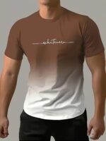 Gradient Color And Alphabet Pattern "Whatever" T-Shirt With Crew Neck And Short Sleeve, Casual And Comfy Sports Tops For Men'S Summer Outdoors Activities
