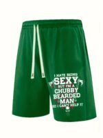 Men'S Plus Size Graphic Print Casual Shorts - Bold Lettering & Edgy Design, Elastic Drawstring Waistband, Regular Fit, Hand Wash Only, Everyday Clothing, Streetwear Style, Nontransparent Fabric, Plus Size - Image 2