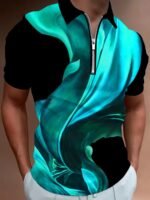 Men'S Plus Size Casual Fashion Short Sleeve Polo Shirt, Sky Blue 3D Print, Knit Fabric, Slight Stretch, Polyester 95%, Spandex 5%, Lapel Collar, Regular Fit For Spring/Summer/Fall - Image 3