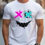 Lheurystic Men'S White Athletic T-Shirt With Neon Pink & Cyan Splatter Paint Design, X-Out Graphic & Black Splatter - Breathable Stretch Fabric, Round Neck Short Sleeve Gym Shirt For Workouts, Casual & Casual Attire - Machine Washable Regular Fit