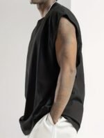Men'S Oversized Cotton Sleeveless Muscle Shirt - Breathable Summer Gym & Casual Wear, Loose Fit Sleeveless Top With Rounded Neckline, Solid Black Athletic Shirt For Big & Tall Men, Easy Care (Hand Wash/Dry Clean) - Plus Size Friendly, Relaxed Fit For Casual Attire, Stylish Sleeveless Vest For Men, Comfortable Cotton Fabric, Versatile For Casual Athletic Activities, Plus Size Muscle Shirt For Men, Mens Muscle Tank Top, Durable Construction, Lightweight Material, Plus Size - Image 3