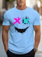 Lheurystic Men'S White Athletic T-Shirt With Neon Pink & Cyan Splatter Paint Design, X-Out Graphic & Black Splatter - Breathable Stretch Fabric, Round Neck Short Sleeve Gym Shirt For Workouts, Casual & Casual Attire - Machine Washable Regular Fit - Image 3