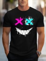 Lheurystic Men'S White Athletic T-Shirt With Neon Pink & Cyan Splatter Paint Design, X-Out Graphic & Black Splatter - Breathable Stretch Fabric, Round Neck Short Sleeve Gym Shirt For Workouts, Casual & Casual Attire - Machine Washable Regular Fit - Image 2