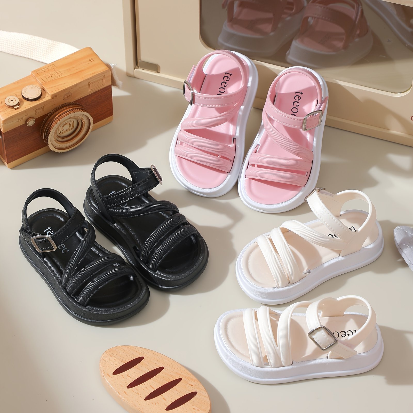 product-fancy-9aec6ad0-acce-4677-8205-cc3ebbdb7319.jpg Teeoec Girls' Sandals - Lightweight Breathable Pvc With Adjustable Straps, Thick Cushioned Sole & Tassel Details - Durable Summer Beach Shoes For Youngsters & Youngsters (Black & Pink), Cute Sandals, Everyday Youngsters Wear, Casual Youngsters Footwear, Sweet Style Footwear, Insole, Minimalist Design, Soft Material, Youngsters Footwear - Image 1