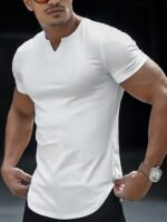 Plus Size Men'S Summer V-Neck Solid Color T-Shirt, Breathable Casual Top, Athletic Comfort - Image 4