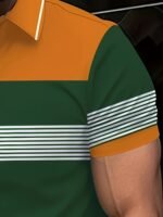 Men'S Plus Size Golf Shirt - Casual Striped Short Sleeve With Collar, Breathable Polyester Blend, Machine Washable - Navy & Gray Patchwork Design, Plus Size - Image 7