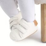 Baby Boys' First Walkers Sneakers - Soft Synthetic & Non-Slip Rubber Sole, Closure, Breathable Fabric Lining For Spring/Fall, Beige & White, Baby Boy Shoes, Spring Infant Footwear, Stylish Infant Sneakers, Comfortable Infant Shoes - Image 2